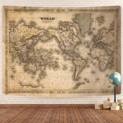 Old World Map Banner - Vintage Tapestry For Home Decor-Globe Flags
