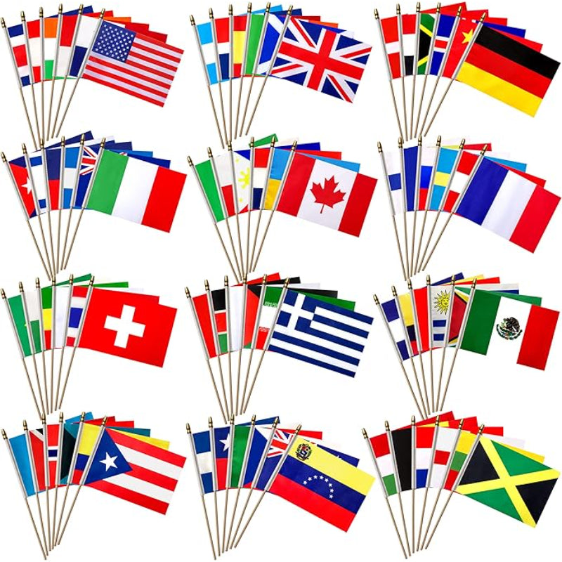 100 Pack International Handheld Flags – Ideal for Event and Festivals flying on outdoor flagpole