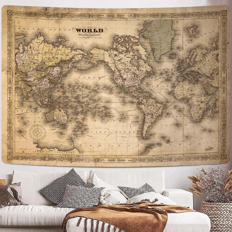 Old World Map Banner - Vintage Tapestry For Home Decor-Globe Flags