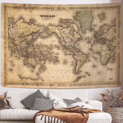 Old World Map Banner - Vintage Tapestry For Home Decor-Globe Flags
