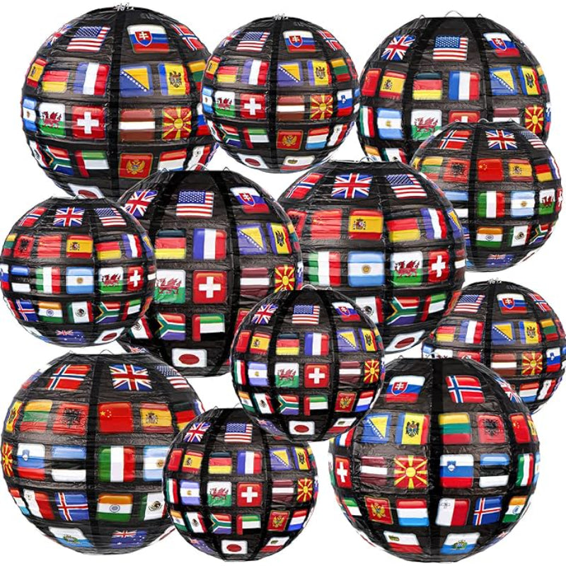 12 Set International flag lanterns - Hanging Paper Lanterns-Globe Flags