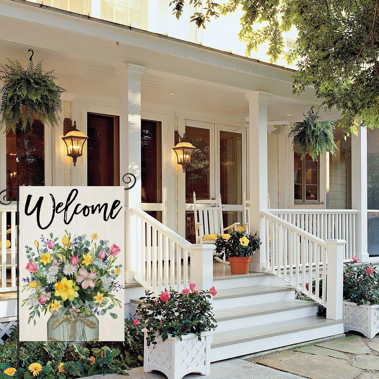 Rustic Floral Designed Welcome Garden Flag-Globe Flags