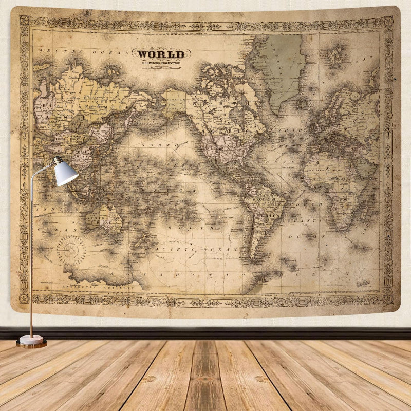 Old World Map Banner - Vintage Tapestry For Home Decor hanging banner display
