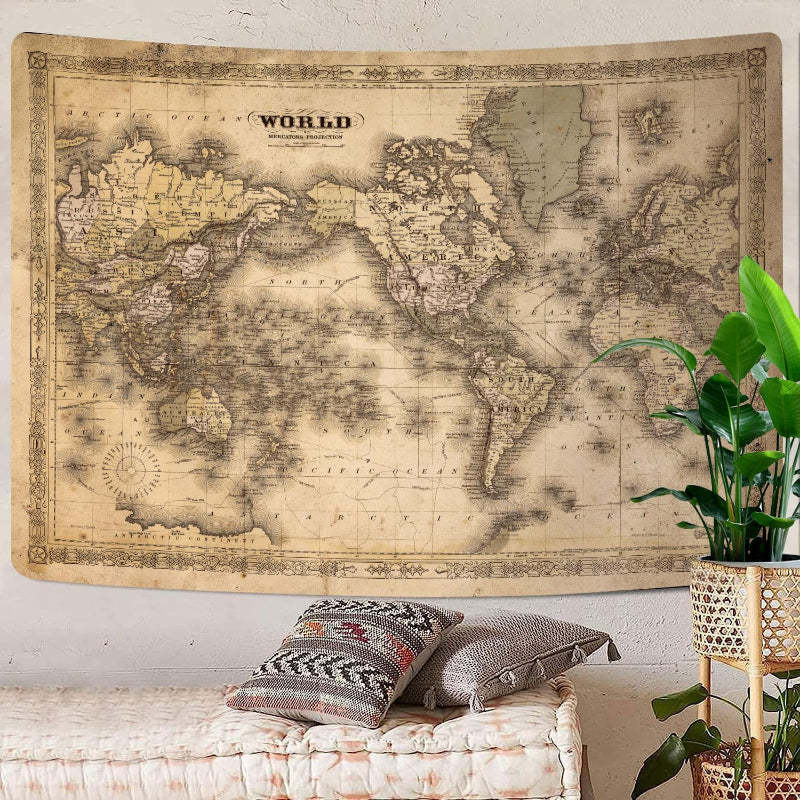 Old World Map Banner - Vintage Tapestry For Home Decor-Globe Flags
