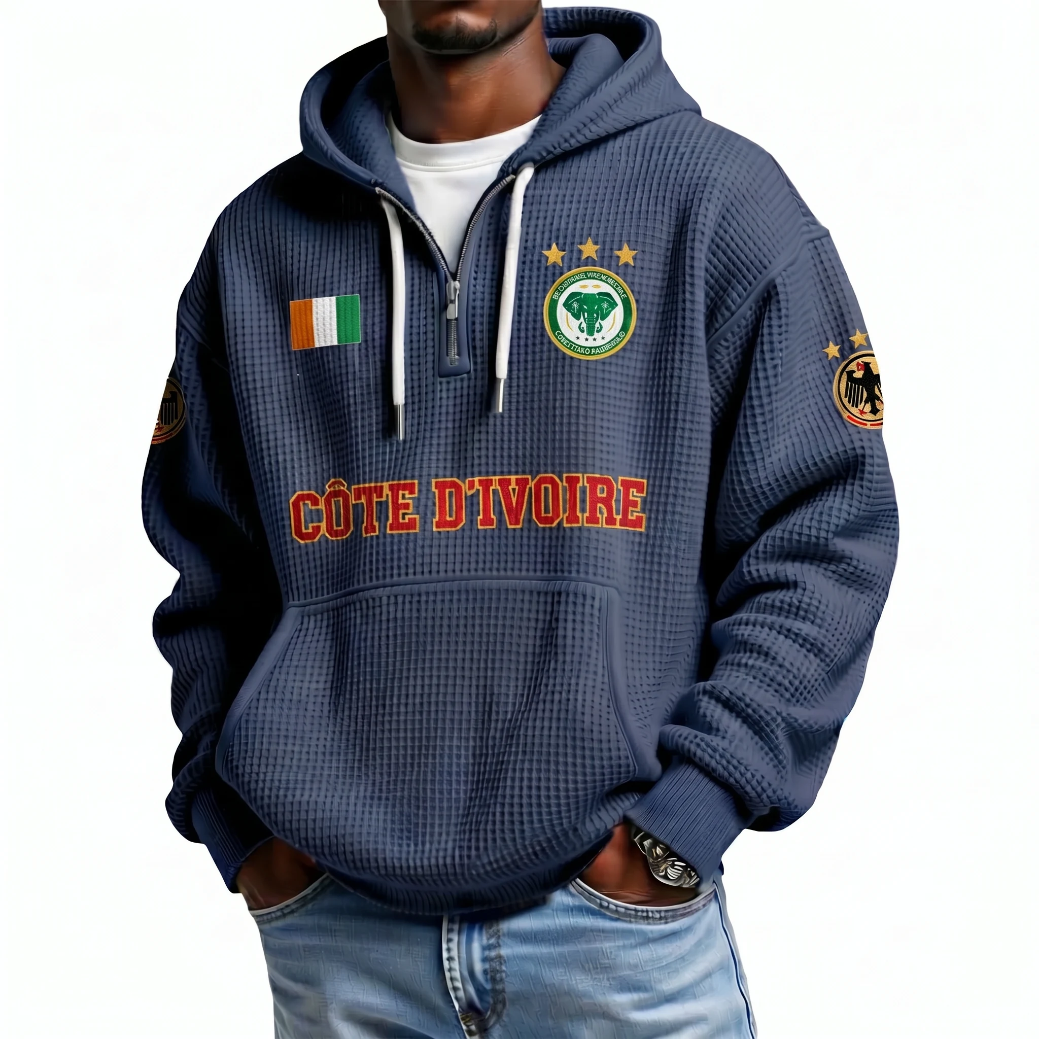 Cote d'Ivoire Printed Waffle Quarter Zip Football Fan Hoodie