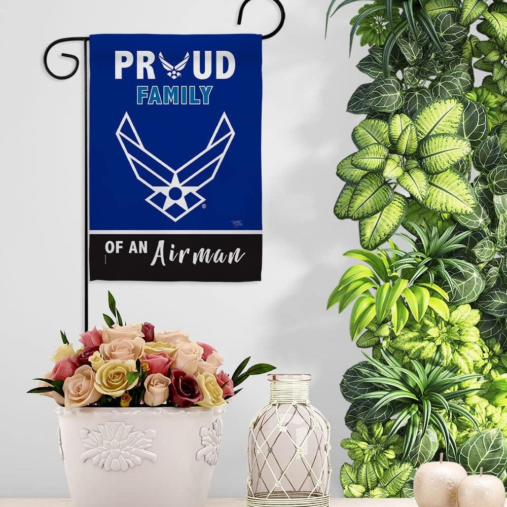 Airman Heritage Garden Flag displayed outdoors on garden stake