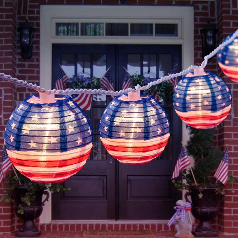 American Flag Printed Nylon Lantern Lights - front view on white background