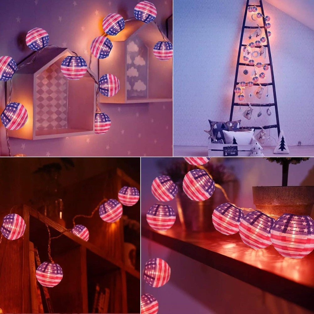 American Flag Printed Nylon Lantern Lights flying on outdoor flagpole