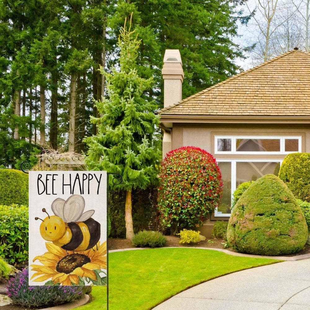 Bee Happy Printed Outdoor Decor Garden Flag-Globe Flags
