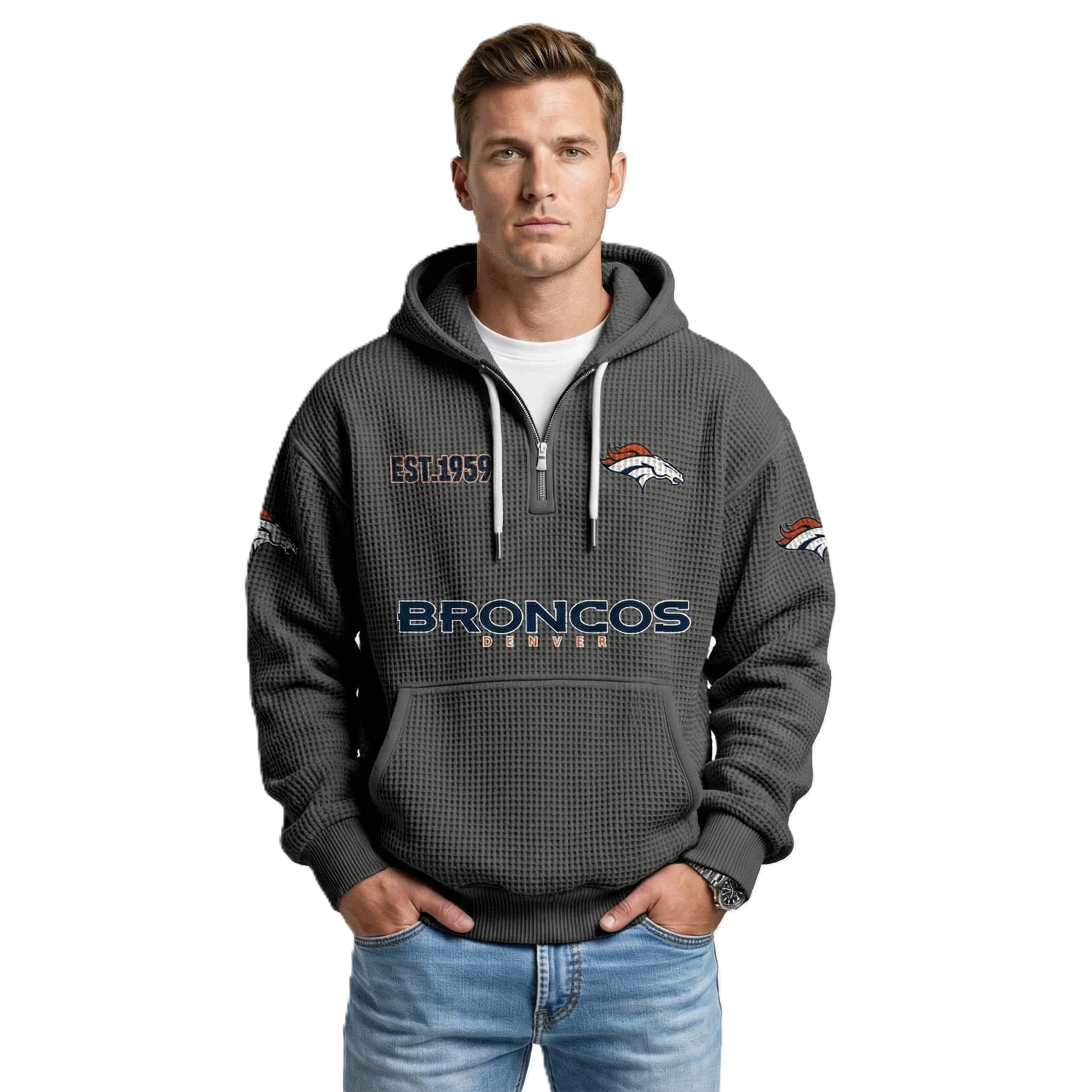 Broncos EST 1959 Waffle Quarter Zip Hoodie