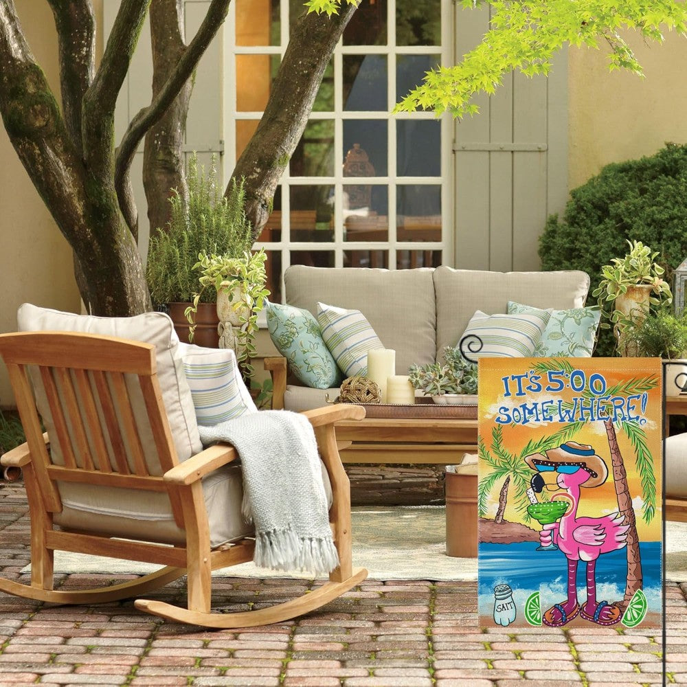 Cartoon Flamingo Printed Summer Garden Flag fabric detail and color accuracy