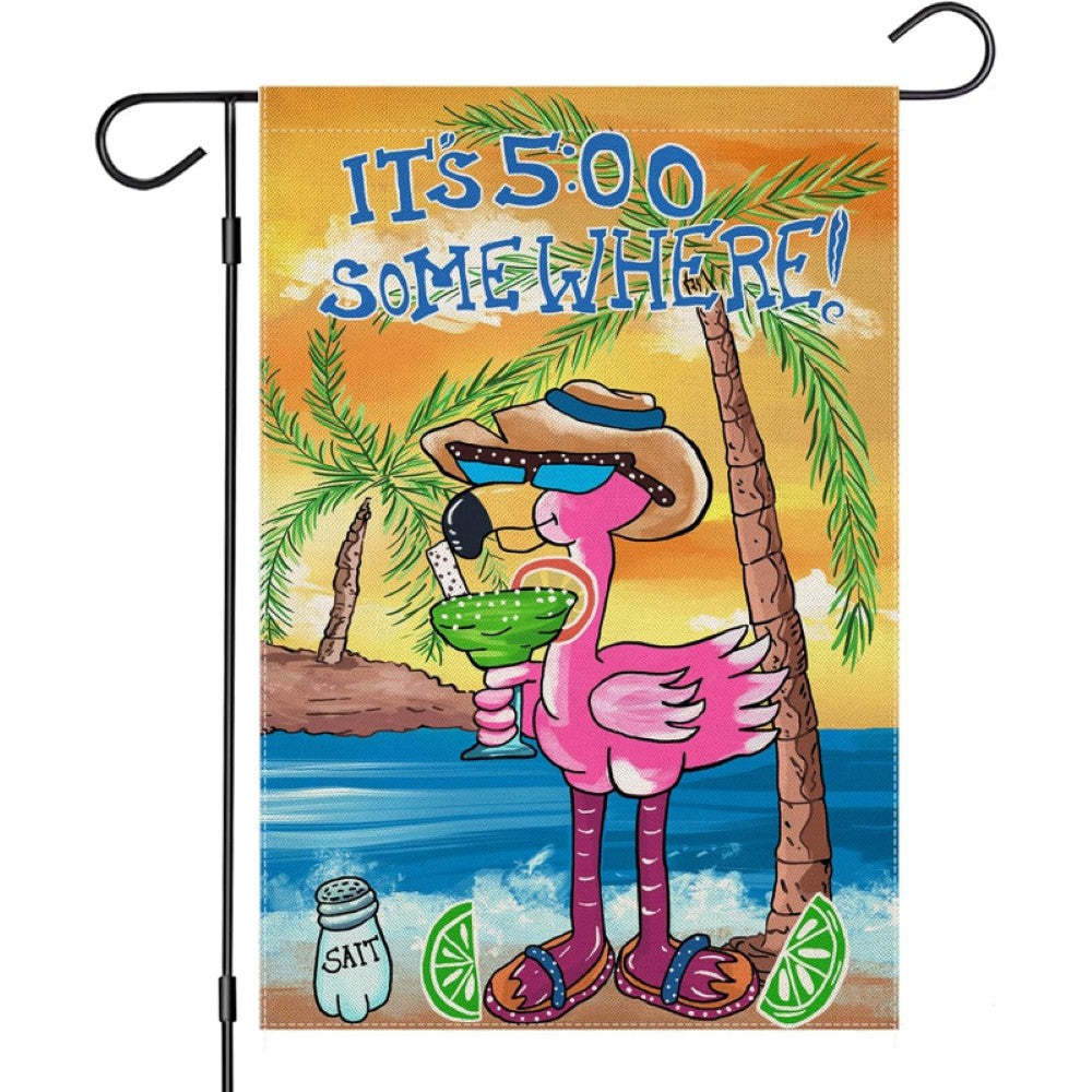 Cartoon Flamingo Printed Summer Garden Flag-Globe Flags