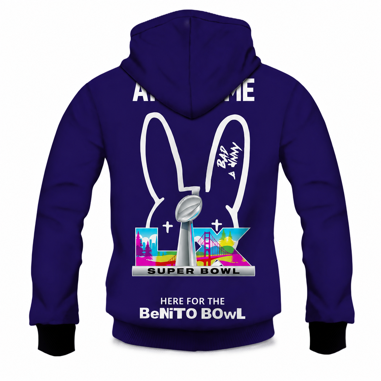 Personalized Bad Bunny Bowl LX Themed Baltimore Ravens Football Fan Hoodie