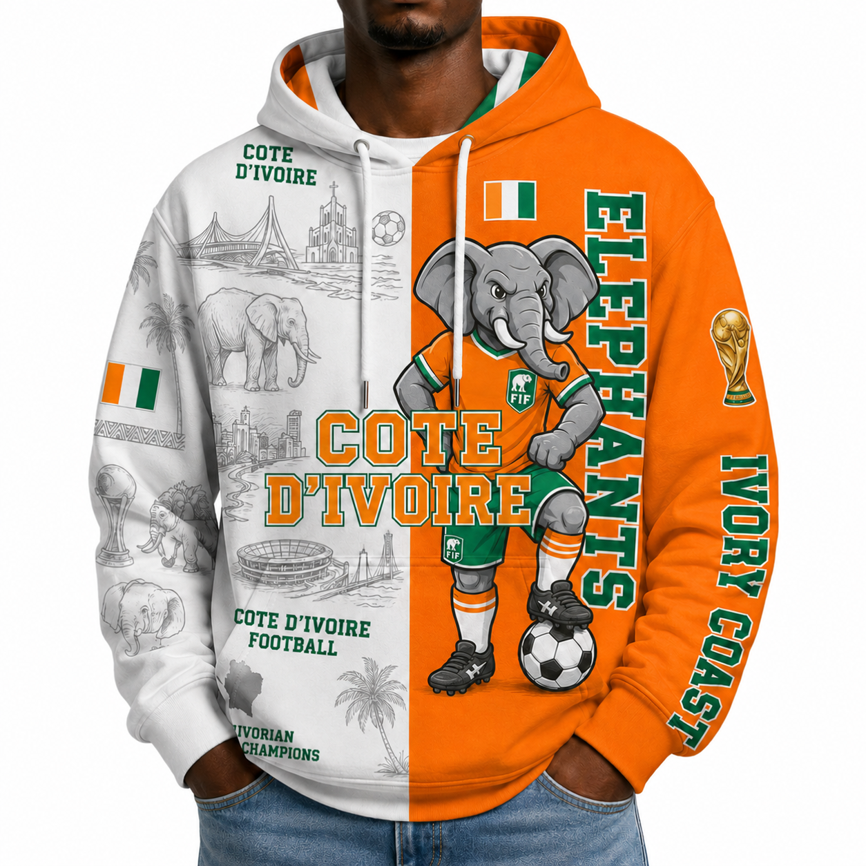 Côte d'Ivoire Football Themed All Over Printed Hoodie