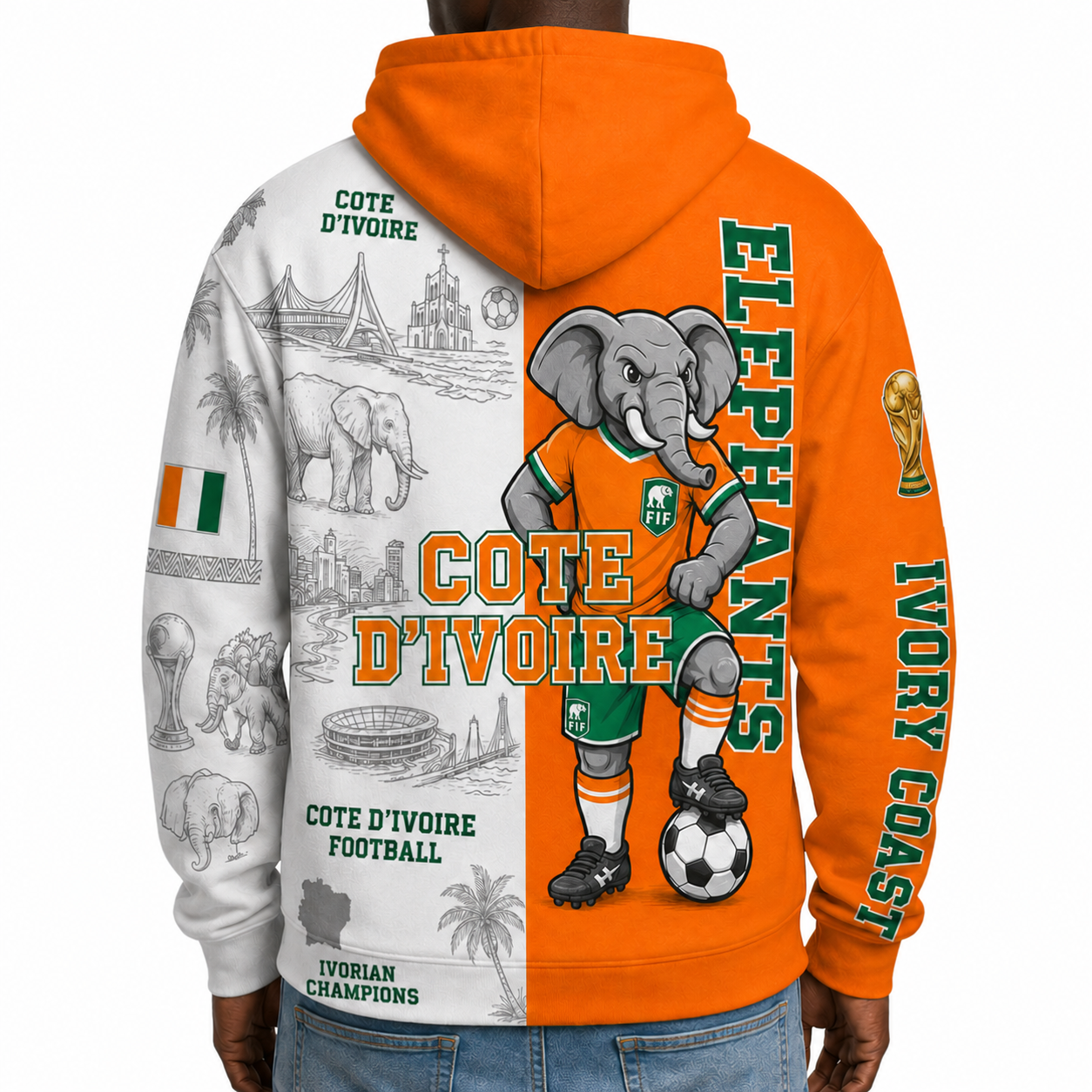 Côte d'Ivoire Football Themed All Over Printed Hoodie