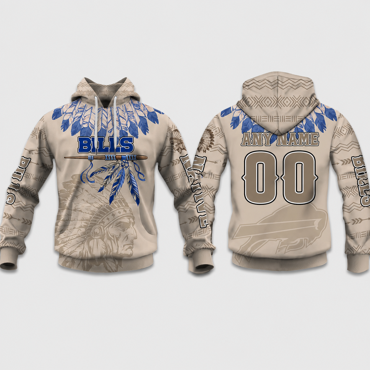 Personalized Native Heritage Themed Buffalo Bills Football Fan Pullover Hoodie
