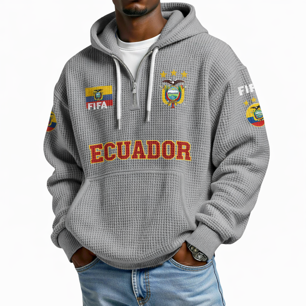FIFA 2026 Ecuador Printed Waffle Quarter Zip Football Fan Hoodie