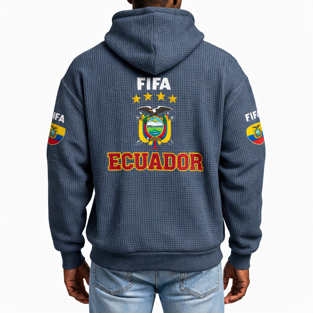 FIFA 2026 Ecuador Printed Waffle Quarter Zip Football Fan Hoodie