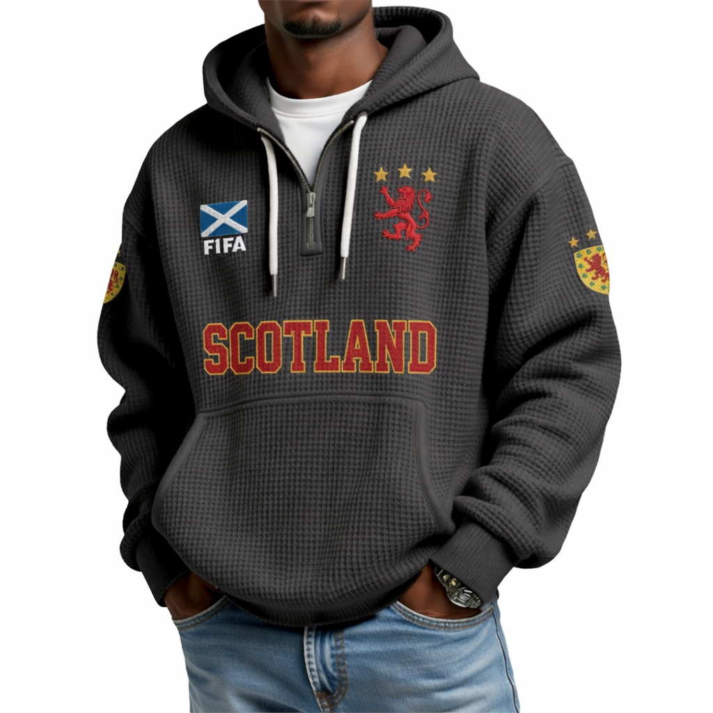 FIFA 2026 Scotland Printed Waffle Quarter Zip Football Fan Hoodie