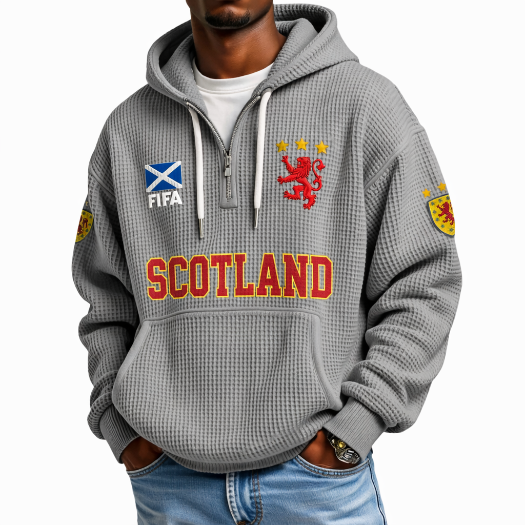 FIFA 2026 Scotland Printed Waffle Quarter Zip Football Fan Hoodie