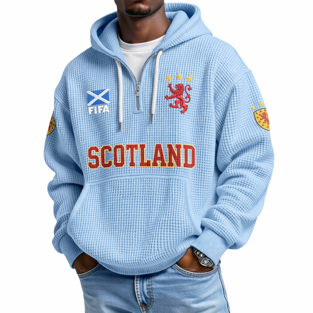 FIFA 2026 Scotland Printed Waffle Quarter Zip Football Fan Hoodie