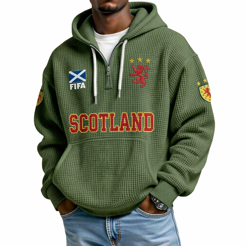 FIFA 2026 Scotland Printed Waffle Quarter Zip Football Fan Hoodie