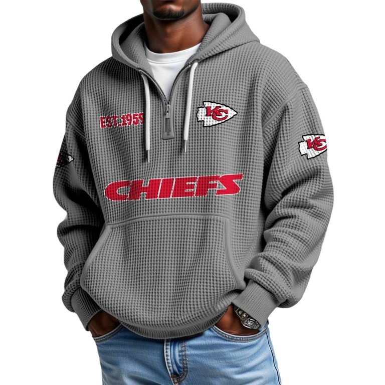 Kansas City Chiefs EST 1959 Printed Waffle Quarter Zip Football Fan Hoodie