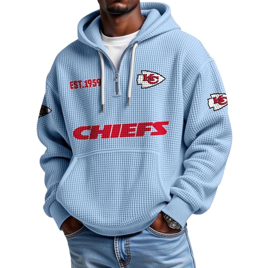 Kansas City Chiefs EST 1959 Printed Waffle Quarter Zip Football Fan Hoodie