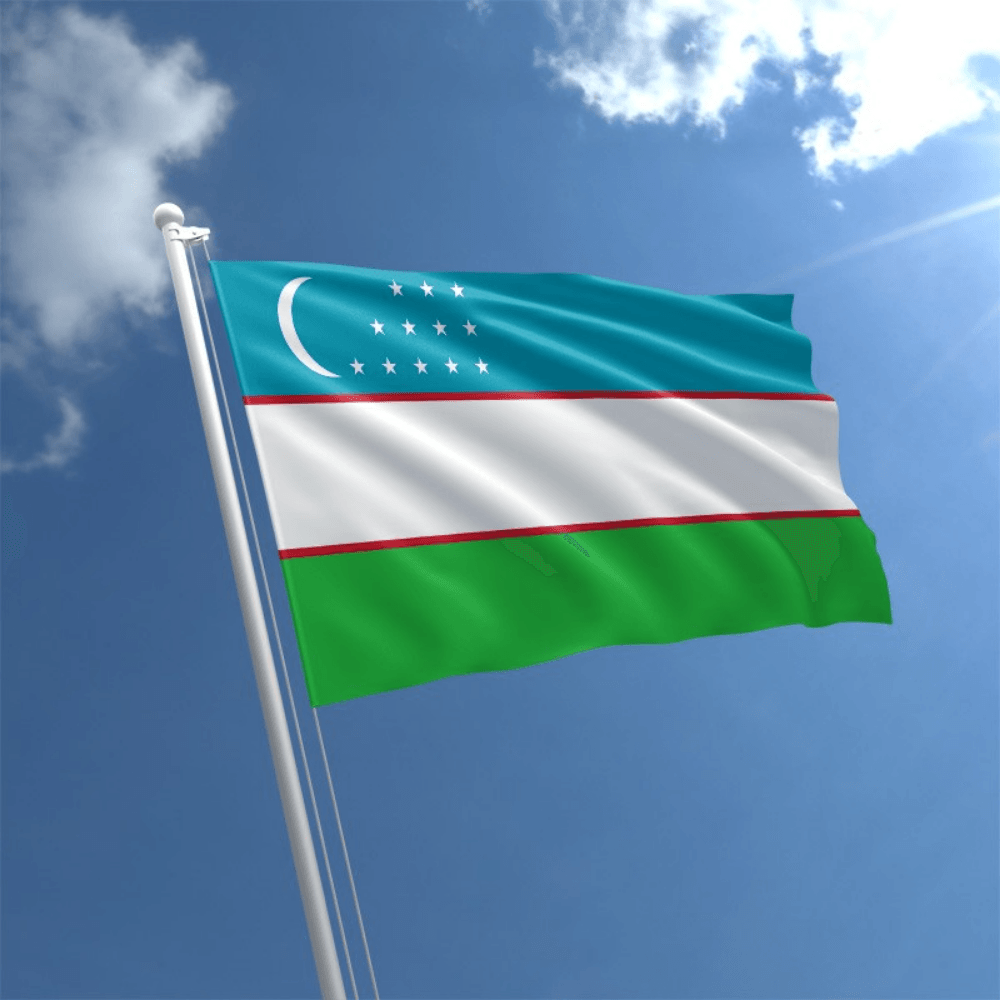 Uzbekistan Polyester National Flag flying on outdoor flagpole