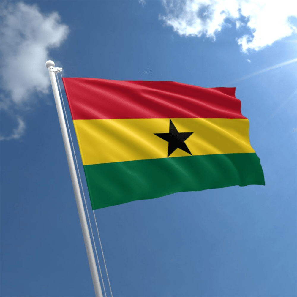 Ghana Country National Flag flying on outdoor flagpole