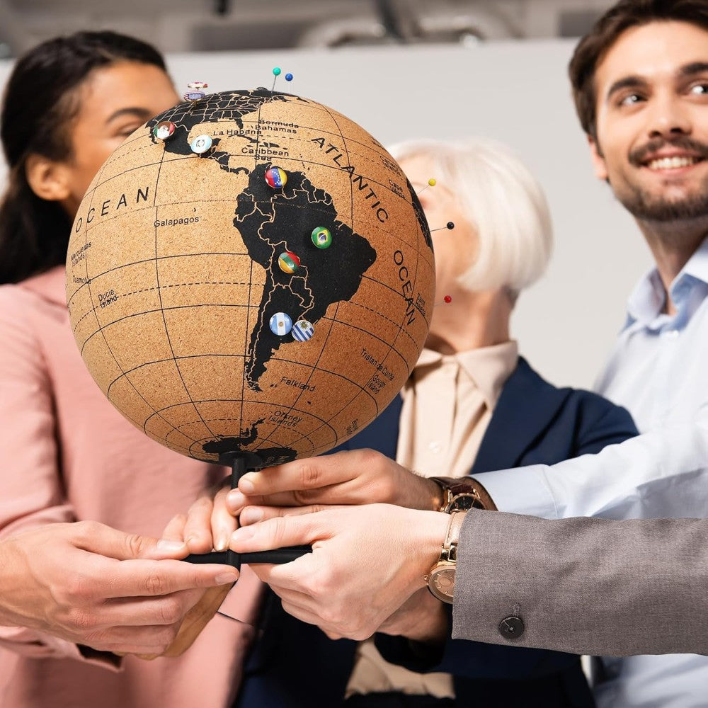 Cork Themed Travel Globe – Interactive Educational Globe with Pins-Globe Flags