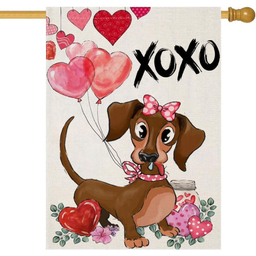 Dog With Balloons Printed Outdoor House Flag-Globe Flags