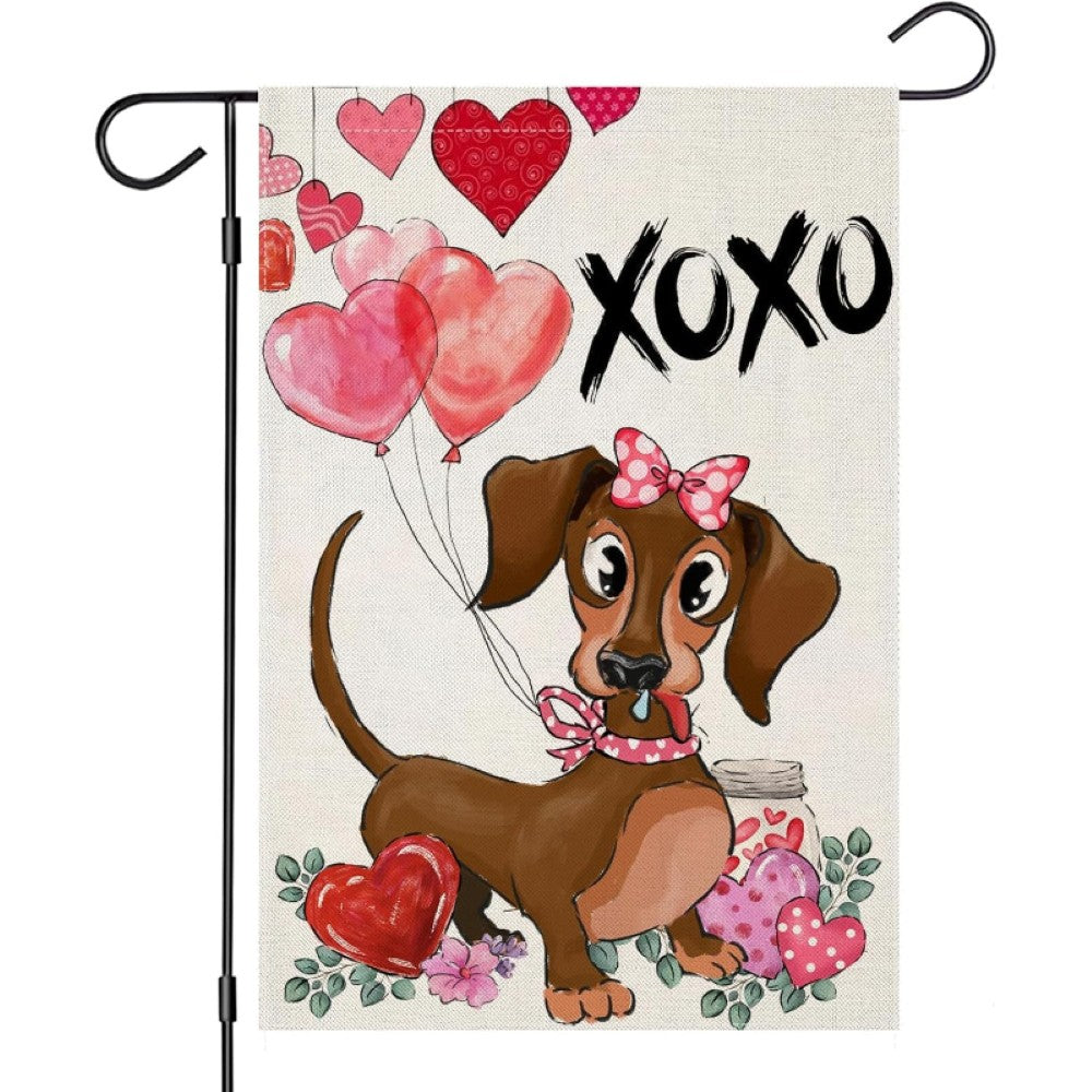 Dachshund Dog With Balloons Printed Valentine Day Garden Flag-Globe Flags