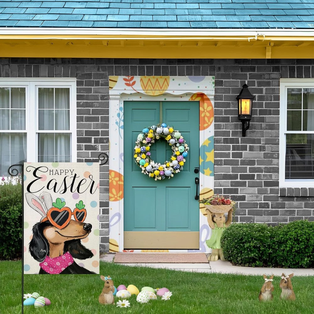 Dachshund Dog With Sunglasses Happy Easter Printed Garden Flag-Globe Flags