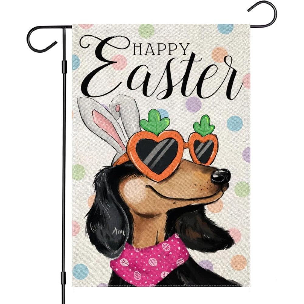 Dachshund Dog With Sunglasses Happy Easter Printed Garden Flag-Globe Flags