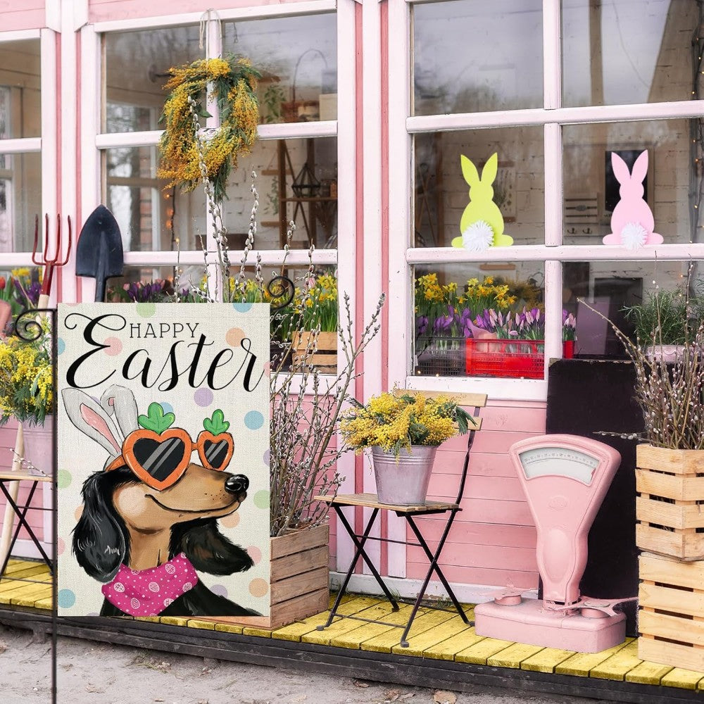 Dachshund Dog With Sunglasses Happy Easter Printed Garden Flag-Globe Flags