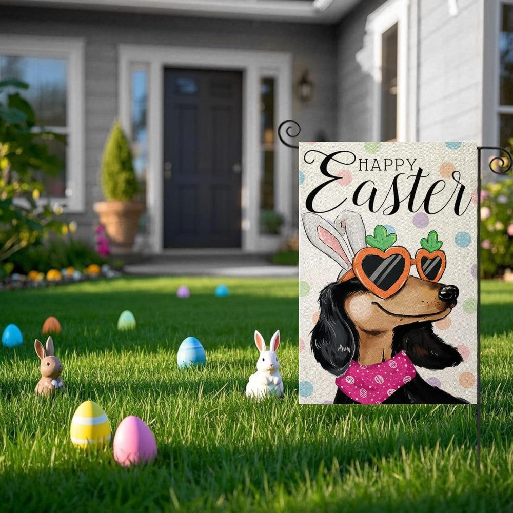 Dachshund Dog With Sunglasses Happy Easter Printed Garden Flag-Globe Flags
