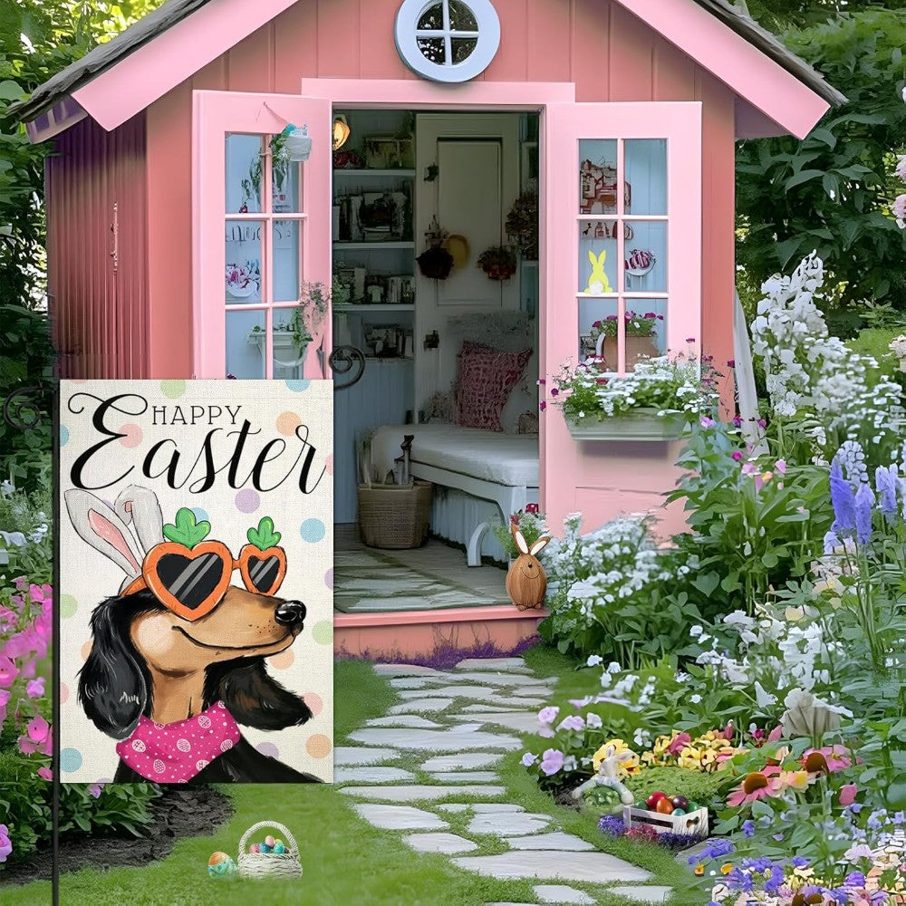 Dachshund Dog With Sunglasses Happy Easter Printed Garden Flag-Globe Flags