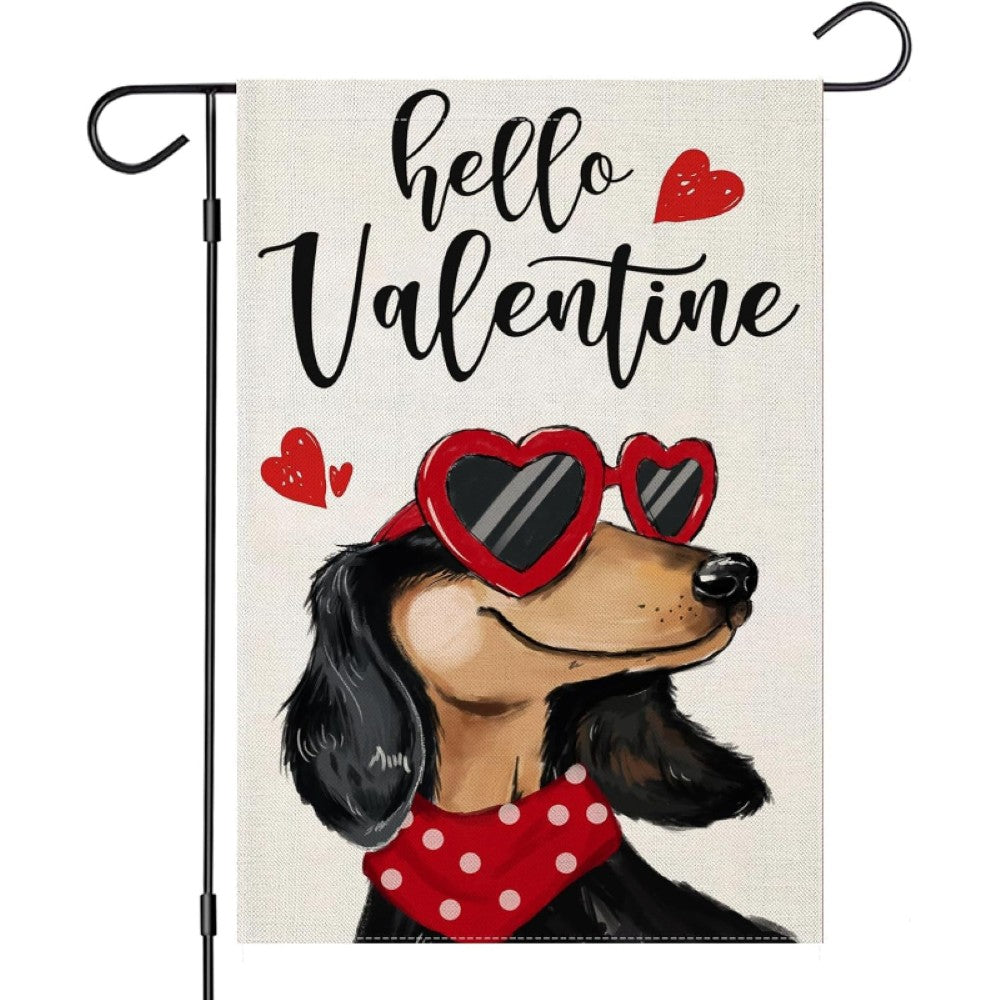 Dachshund Dog With Sunglasses Valentine Garden Flag-Globe Flags