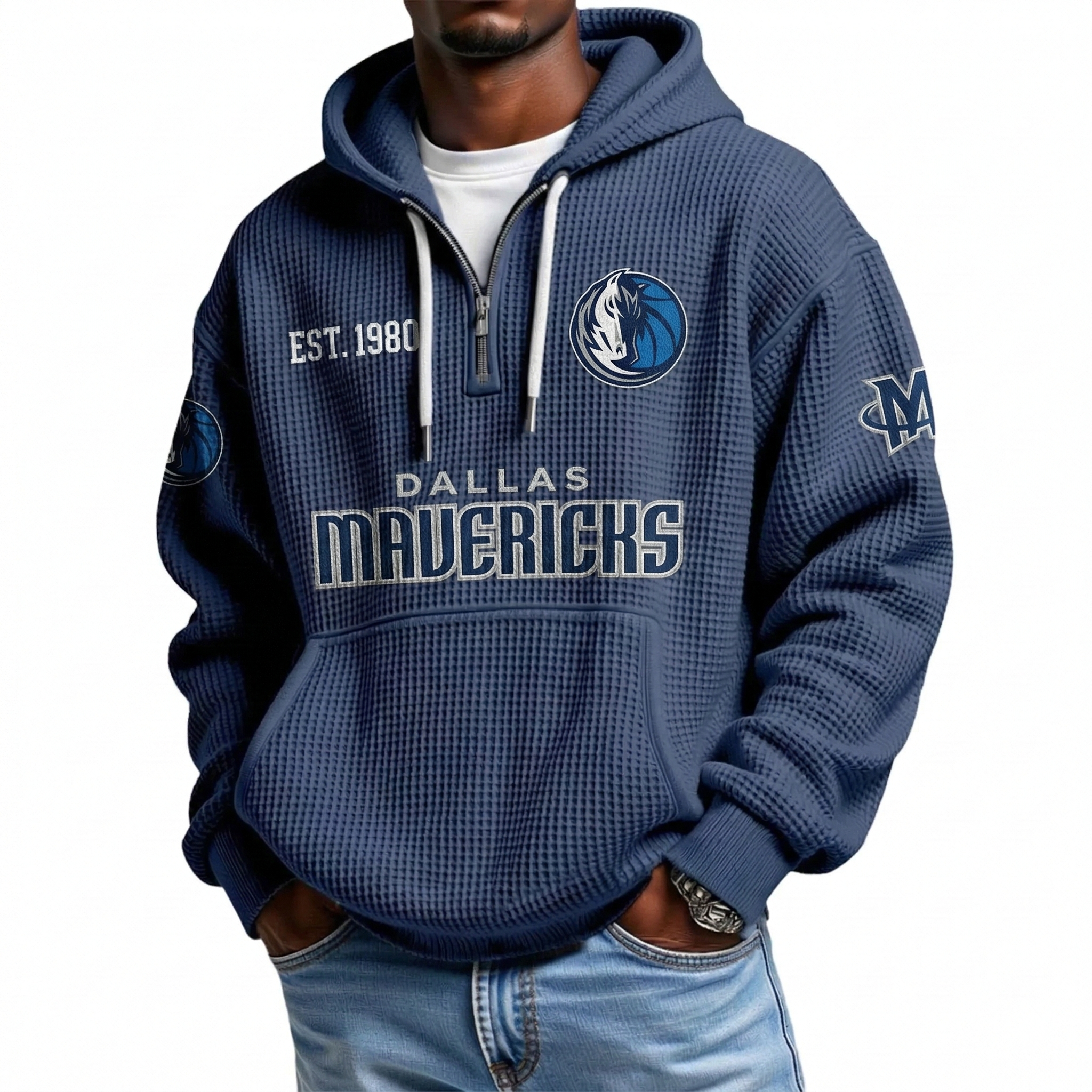 Dallas Mavericks EST 1980 Printed Waffle Quarter Zip Basketball Fan Hoodie