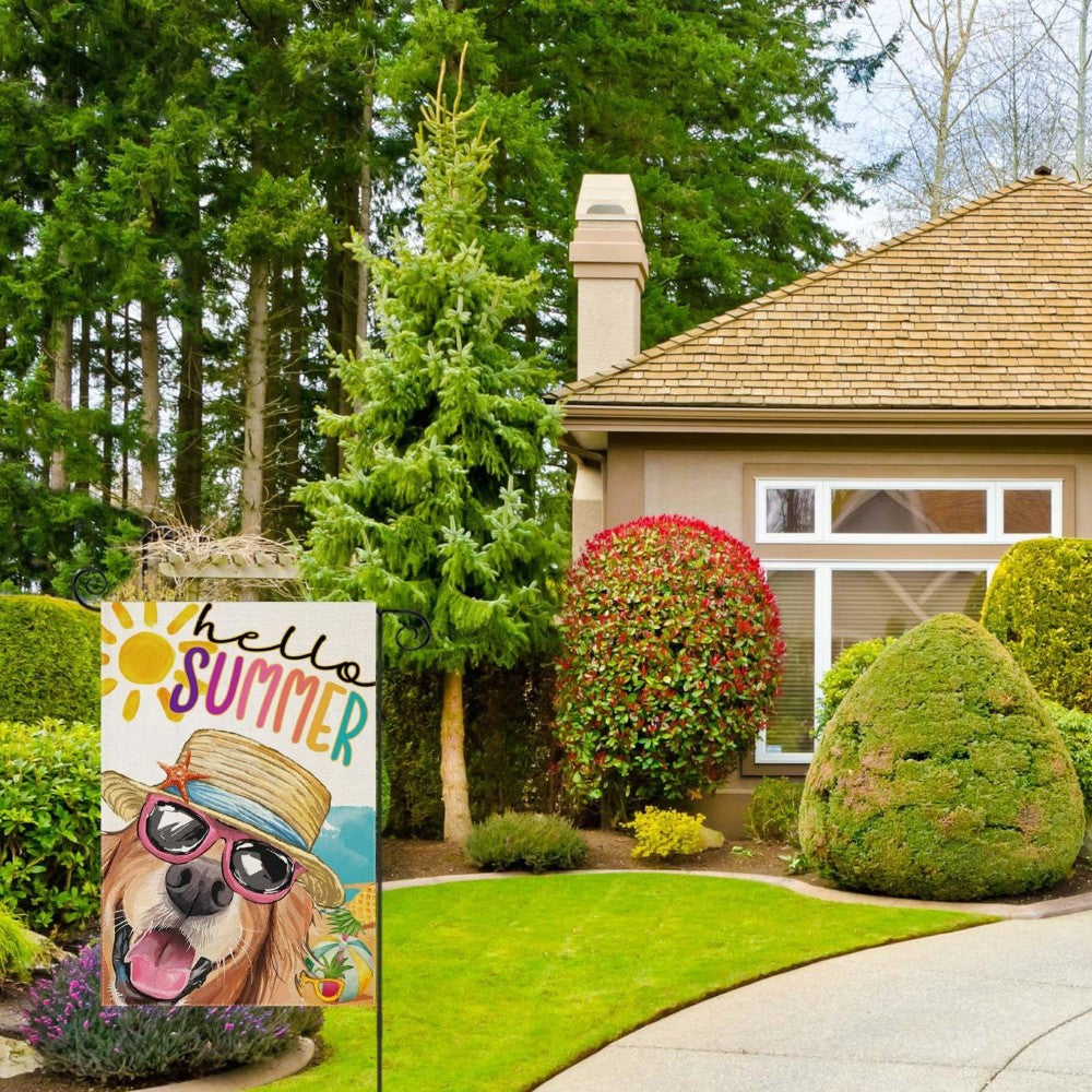 Dog With Sunglasses Printed Summer Garden Flag close-up showing double-sided print quality