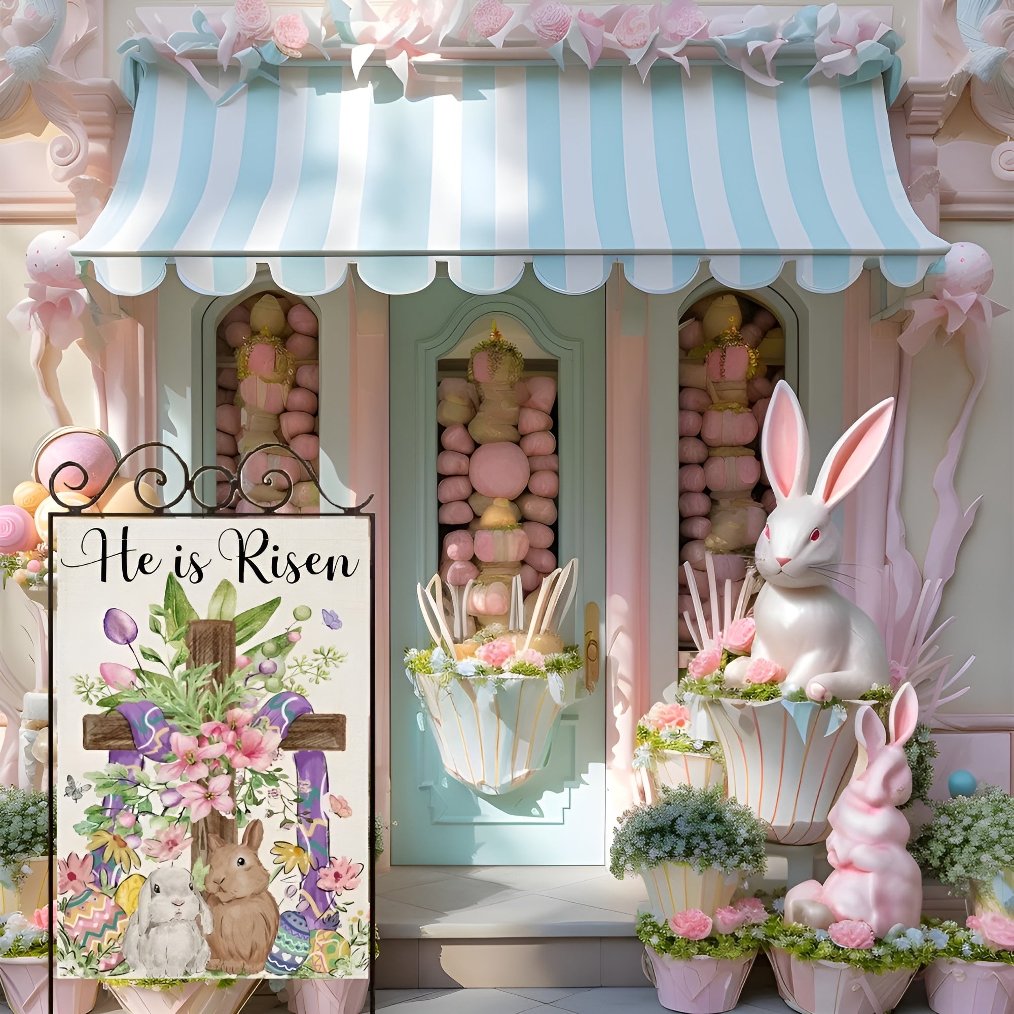 Double Sided Design Easter He Is Risen House Flag flying on outdoor flagpole