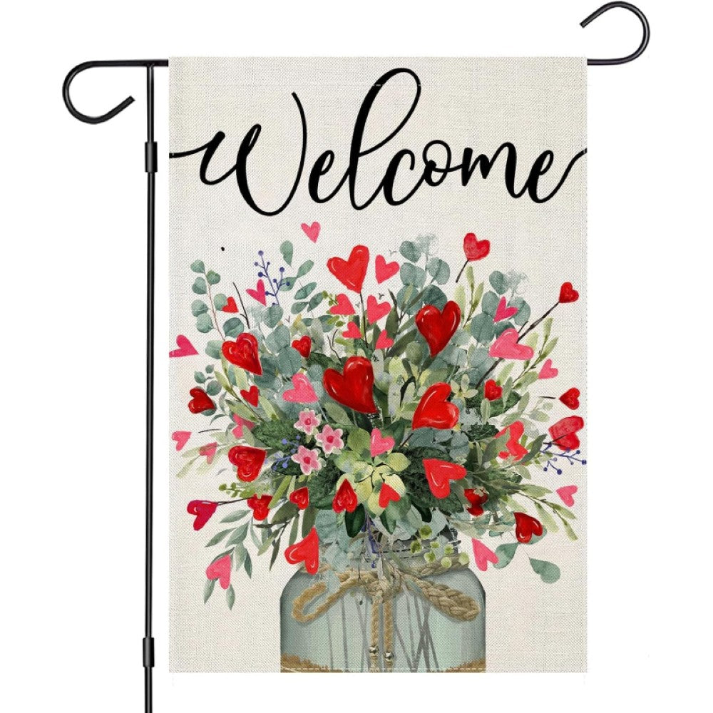 Weather Resistant Valentine Day Garden Flag close-up showing double-sided print quality
