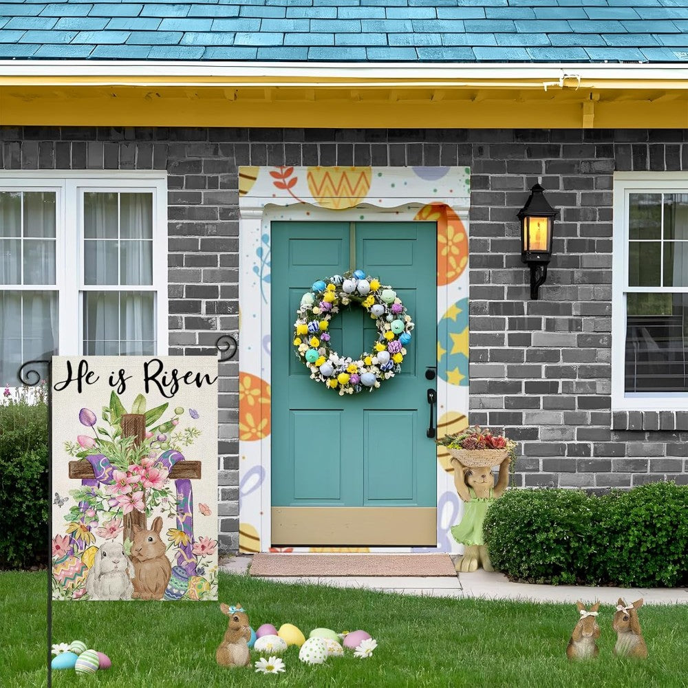 He Is Risen Printed Garden Flag fabric detail and color accuracy