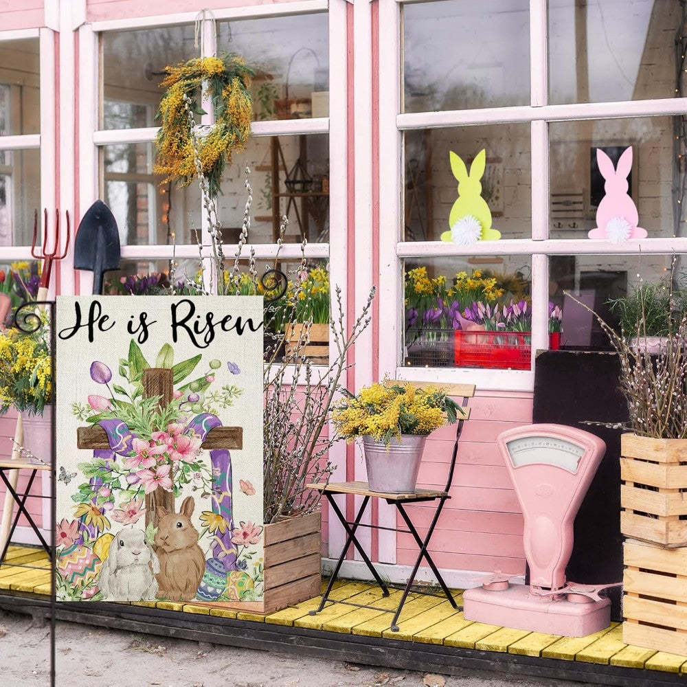 He Is Risen Printed Garden Flag-Globe Flags