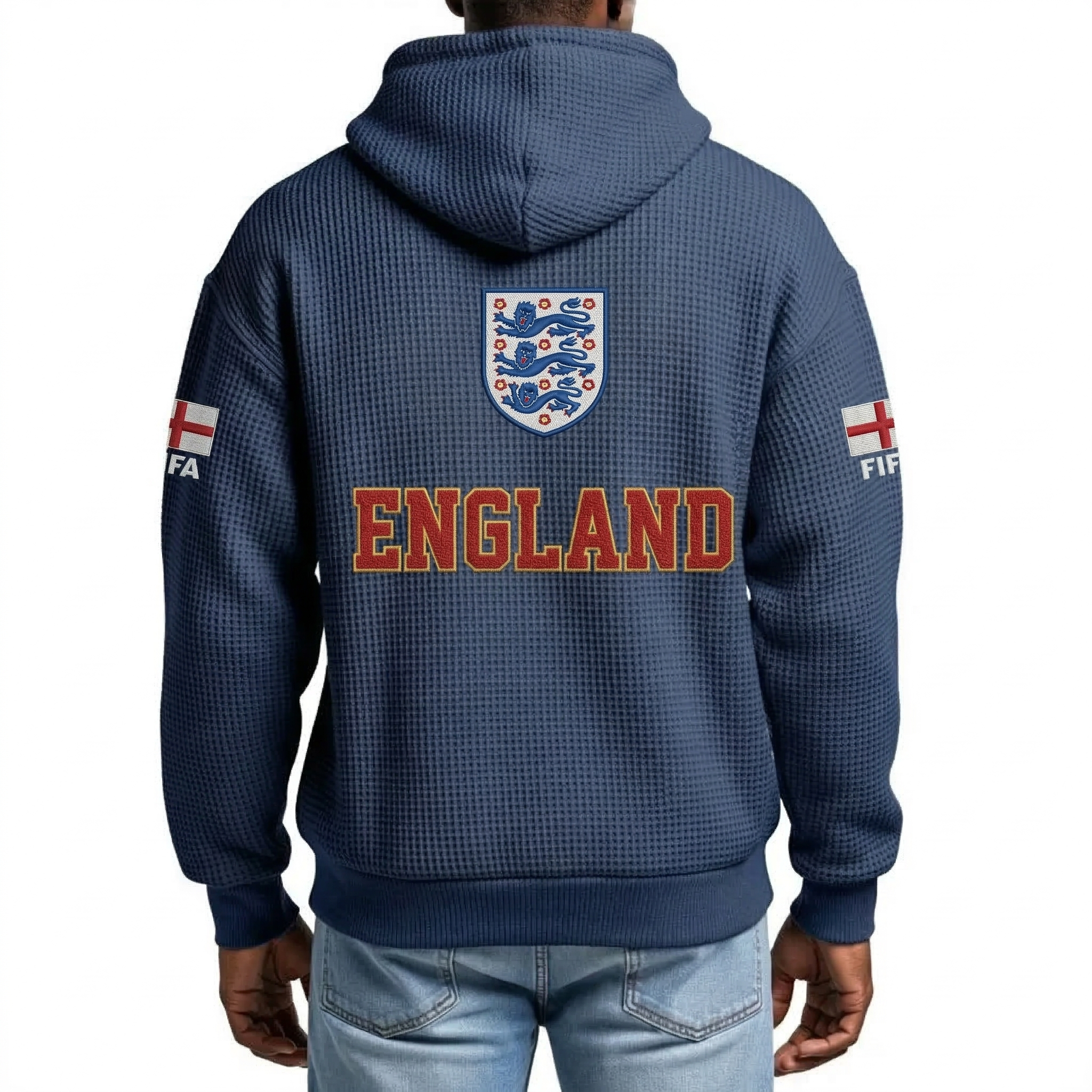 FIFA 2026 England Printed Waffle Quarter Zip Football Fan Hoodie