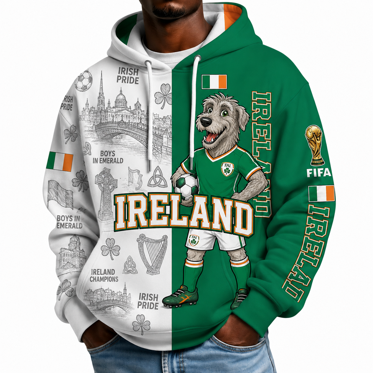 FIFA 2026 Ireland Football Themed All Over Printed Hoodie