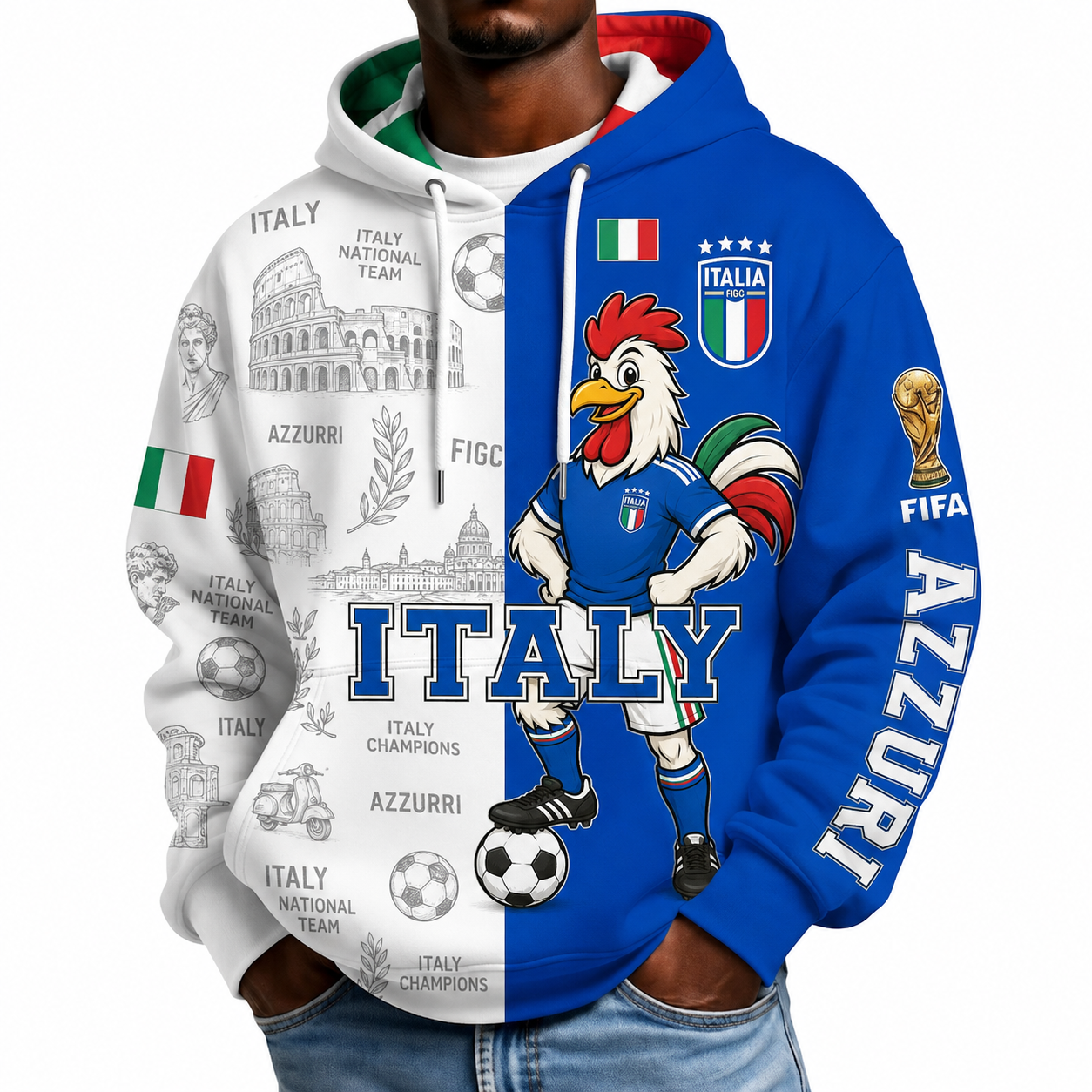 FIFA 2026 Italy Football Themed All Over Printed Hoodie