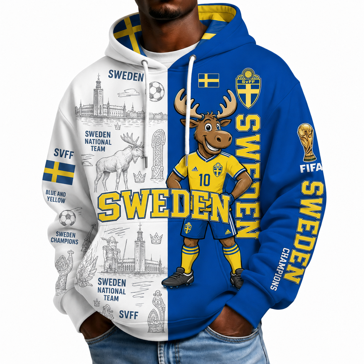 FIFA 2026 Sweden Football Themed All Over Printed Hoodie