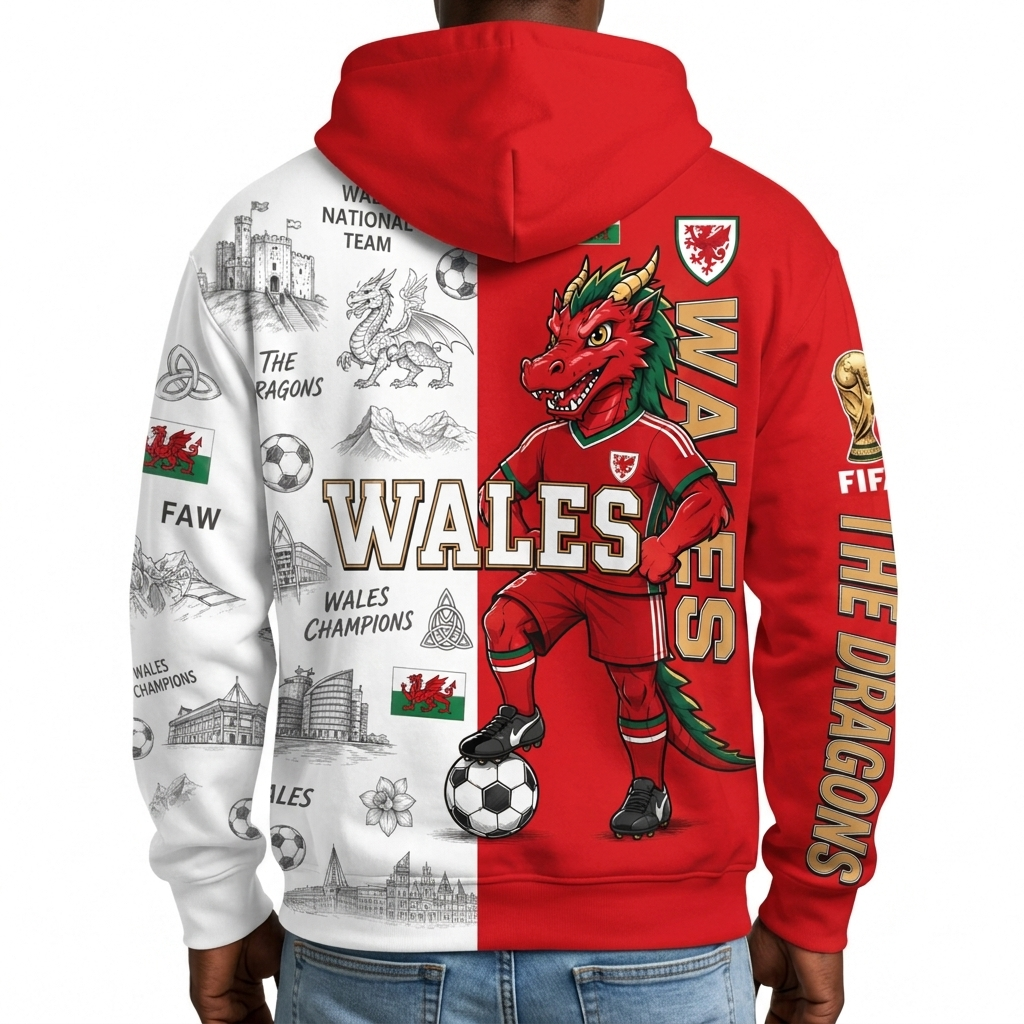 FIFA 2026 Wales Football Themed All Over Printed Hoodie